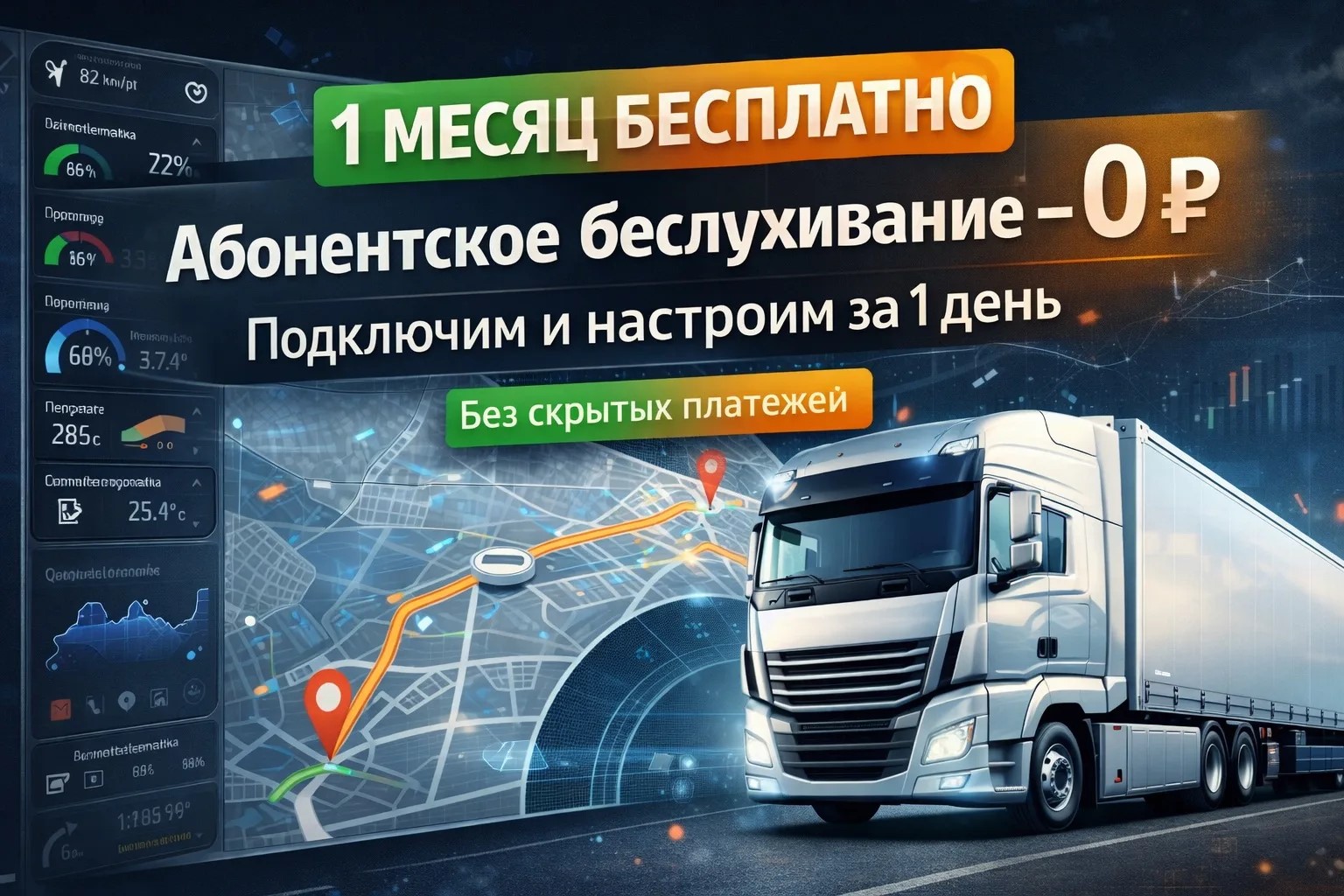 Грузовой автомобиль едет по дальней трассе за городом .